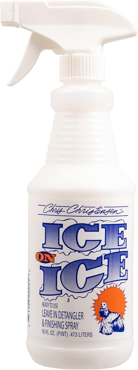 Chris Christensen Detangle and Finishing Spray + Dog Brush Bundle: Ice on Ice Detangler & Finishing Spray- Adds Elasticity & Strength + 27mm T-Brush- Stainless Steel Pins