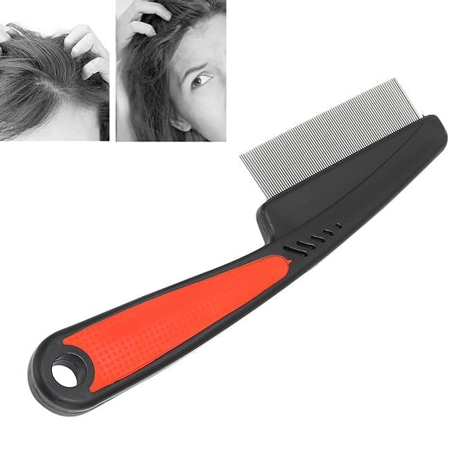 Fine Tooth Comb, Stainless Steel High Strength Teeth Hair Combs No Slip Grip Handle Brush Pet Tear Remover Combs Fine Tooth Dandruff Remove Comb Grooming Tool