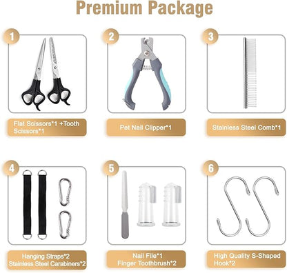 Pet Grooming Hammock for Dogs & Cats with Nail Clippers/Nail Trimmers/Scissors/Toothbrush, Dog Grooming Harness for Nail Trimming Pet Home Grooming Assistant 14-Piece Set (S)