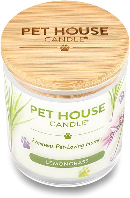 Pet House 9 oz Lemongrass Scented Pet Odor Candle, Clean Burning, Long Lasting, Plant Based Spring, Summer Scented Soy Candle, 60 Hour Burn Time