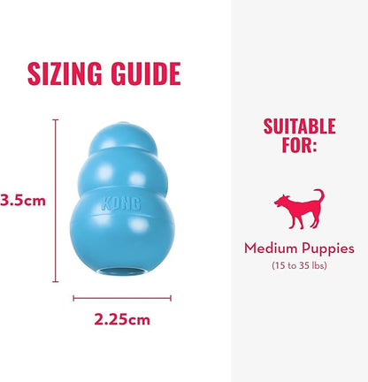 KONG Puppy - Natural Teething Rubber Chew Toy for Dogs - Stuffable Dog Toy for Extended Playtime - Chew & Fetch Toy for Puppies - for Medium Puppies - Blue