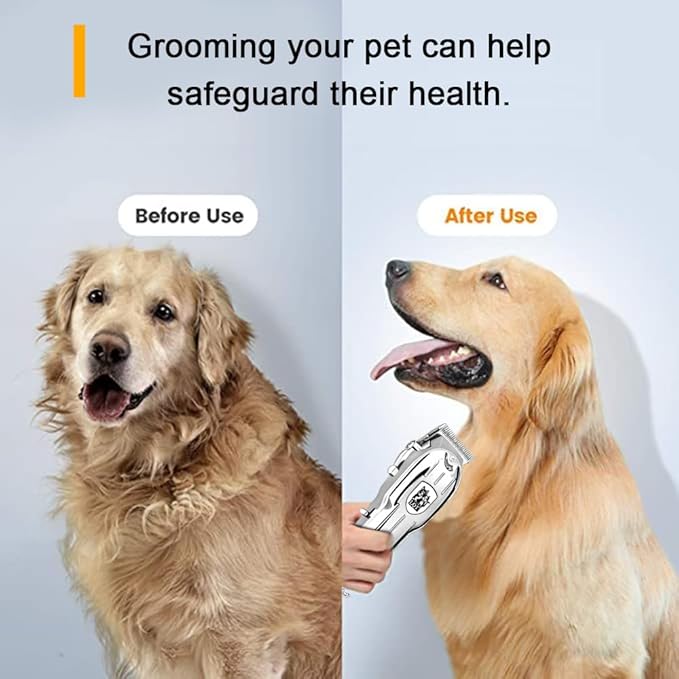 Dog Clippers for Grooming for Thick Coats, Professional Pet Hair Clippers Supplies Kit Low Noise Rechargeable Stainless Steel Hair Trimmer with Ceramic Blade for Dogs Cats Animals (Silver)