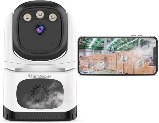 VSTARCAM Indoor Security Camera with Smoke Detection, 2K UHD Smoke Detector Camera, Motion Detection, Auto Tracking, Color Night Vision, 2-Way Audio, Cloud & SD Card Storage(up to 256GB)