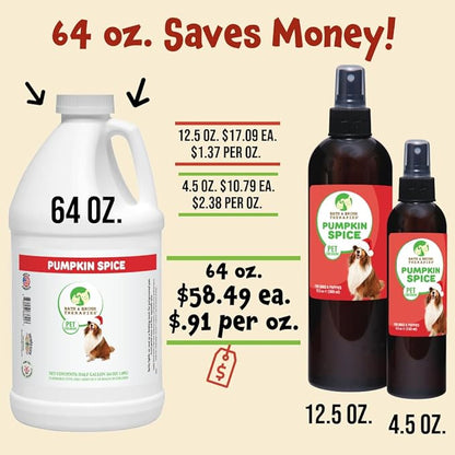 Showseason Pumpkin Spice Holiday Dog Cologne 64 oz. REFILL with Empty 12.5 oz. Bottle | Long Lasting Spray | Dog Perfume | Made In The USA