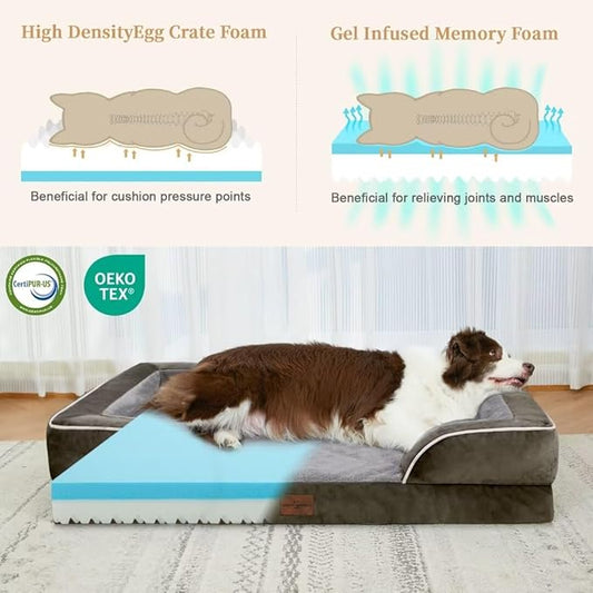 Orthopedic Memory Foam Dog Bed, Cooling Dog Bed, Dog Beds for Extra Large Dogs, XL Dog Bed with Removable Cover, Waterproof Pet Bed Large with Bolster(X-Large,Olive Green)
