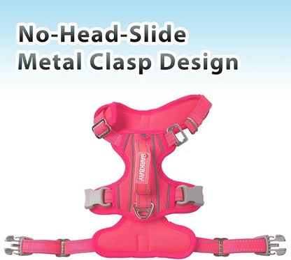 BARKBAY No Pull Dog Harness 3 Buckles Large Reflective Dog Harness with Front Clip and Easy Control Handle for Walking Training Running with ID tag Pocket(Pink,M)