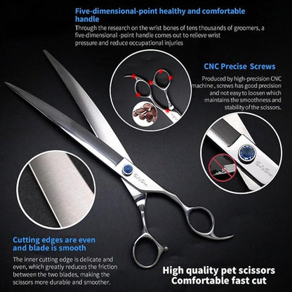 Curved Dog Scissors for Grooming,7.5" VG10 Steel Dog Grooming Scissors,25 Degree Bend,Sharp Blade with CNC Screw and Round Blunt Tip,Professional Pet Grooming Shears for Small Medium Dogs Cats Groomer