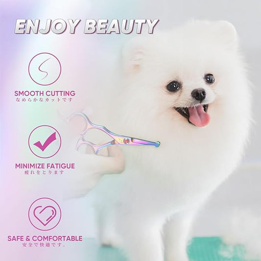 Small Dog Grooming Scissor -Rainbow Nose Hair Scissors with Safe Round Tips, Pet Scissors for Detailed Trimming, Japanese Stainless Steel,Ideal Gift