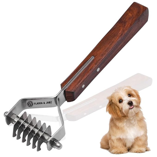 Flamia & Jabz Undercoat Rake for Dogs & Cats, Dematting Grooming Stripper Tool (6 Blades)