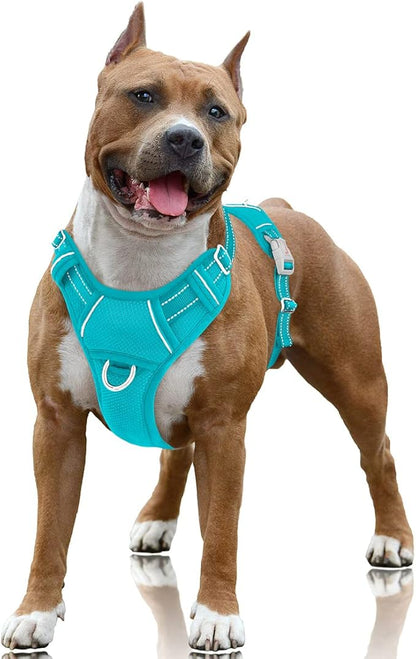 BARKBAY No Pull Dog Harness Large Reflective Dog Harness with Front Clip and Easy Control Handle for Walking Training Running with ID tag Pocket(Ocean Blue,L)