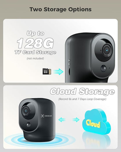 COCOCAM 2K Indoor Pan/Tilt Security Camera with 5200mAh Battery, WiFi Camera,Wireless for Baby Monitor/Pet/Home Security, AI Recognition, PIR Human Detection, 2.4G WiFi (Black)
