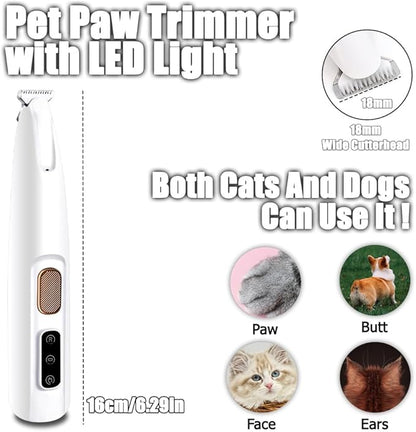 Waterproof Pet Micro Precision Trimmer, Rechargeable Pet Shaver with LED Light,Multifunctional Pet Clippers, Pet Paw Trimmer for Paws, Ears, Face, Rump