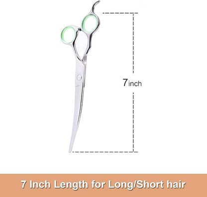 LovinPet Pet Grooming Scissors Professional Dog Cat Grooming Shears with Round Blunt Tip Stainless Steel, Dog Curved Scissors for Grooming Cats Dogs Grooming Tools