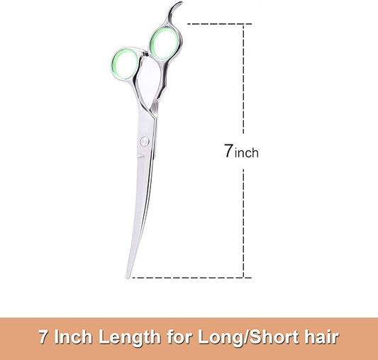 LovinPet Pet Grooming Scissors Professional Dog Cat Grooming Shears with Round Blunt Tip Stainless Steel, Dog Curved Scissors for Grooming Cats Dogs Grooming Tools