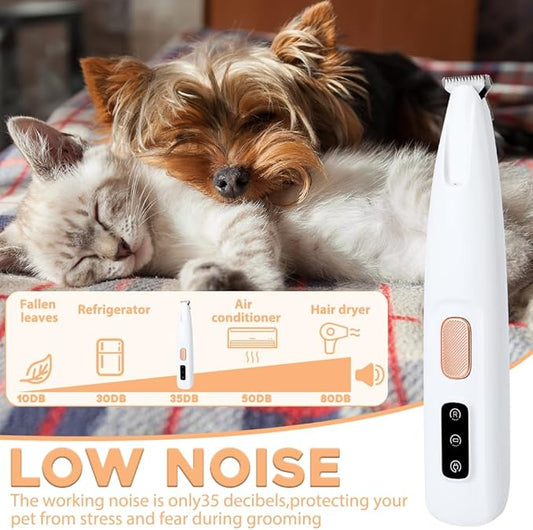 Dog Trimmer, Saffory Paw Trimmer, Saffory Electric Dog Trimmer for Paws, Pet Paws Trimmer with Led Light, Rechargeable Low Noise Pet Trimmer Hair Clipper-1set White with Oil(1)