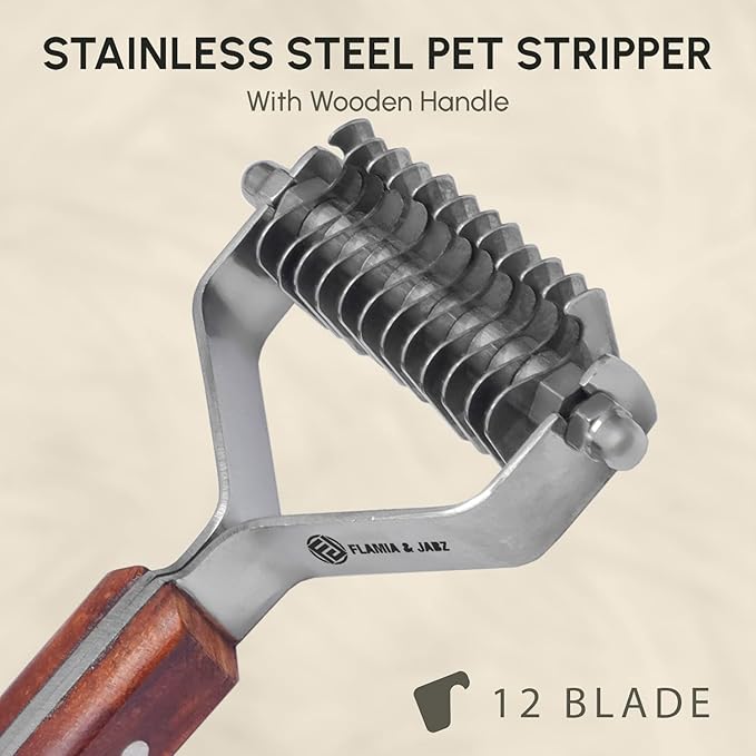 Flamia & Jabz Undercoat Rake for Dogs & Cats, Dematting Grooming Stripper Tool (12 Blades)