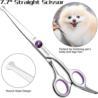 Professional Dog Scissors with Safety Round Tips, 5 in 1 Dog Scissors Kit, 4CR Stainless Steel Pet Grooming Shears, Sharp and Durable, Blue
