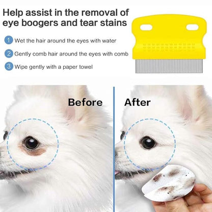 Fine Tooth Pet Comb - 3 Pack Tear Stain Remover for Dogs & Cats to Remove Fleas, Ticks, Dandruff, Tangles & Knots