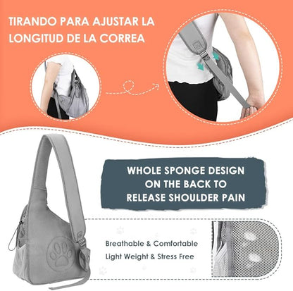 Lukovee Dog Slings for Small Dogs, Hard Bottom Support & Adjustable Soft Padded Shoudler Strap Dog Sling Carrier, Dog Purse with Button Closure & Zipper Pockets (for Pets up to 6 lbs, Grey)
