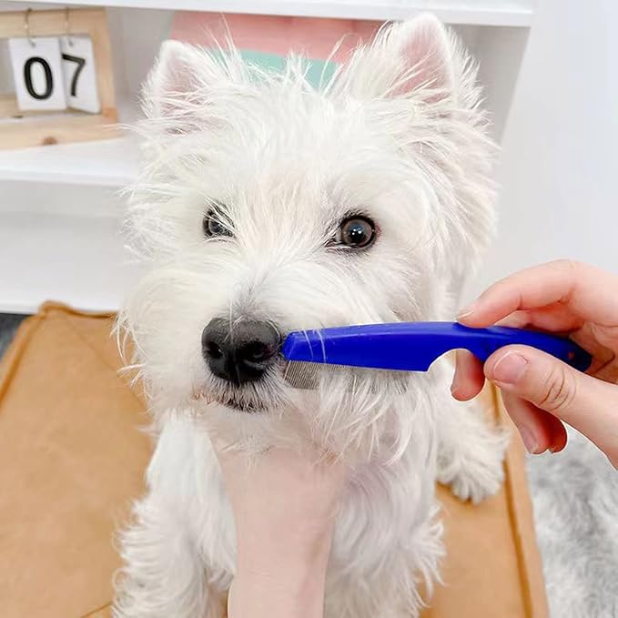 Flea & Lice Comb - 2-in-1 Metal Round Smooth Teeth Comb for Cats & Dogs - Removes Floating Hair, Tangles & Dander (Blue)