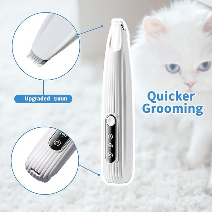 Upgraded Dog Paw Trimmer with LED Light, Low Noise Cat Clipper for Grooming, 9mm Precision Blade Digital Display Pet Paw Trimmer for Paws, Ears, Face, Waterproof Rechargeable Paws Clipper for Dog Cat
