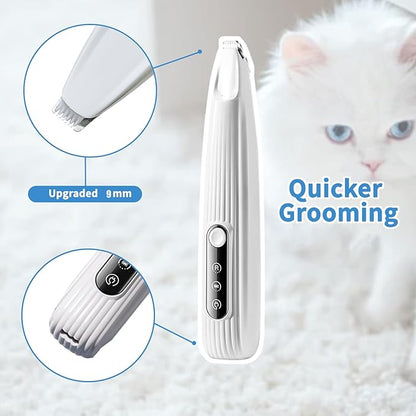 Upgraded Dog Paw Trimmer with LED Light, Low Noise Cat Clipper for Grooming, 9mm Precision Blade Digital Display Pet Paw Trimmer for Paws, Ears, Face, Waterproof Rechargeable Paws Clipper for Dog Cat