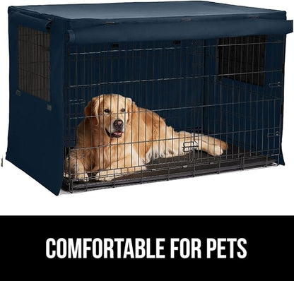GORILLA GRIP Dog Crate Covers Compatible with Amazon Basics Dog Crates, All Sides Open, Privacy Cover Fits 24" Wire Kennel, Breathable Mesh Windows, Light Reducing Puppy Training Cage Topper, Navy