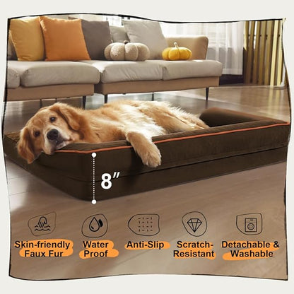 Large Dog Bed Orthopedic Washable - Medium Large XXXLarge Dogs, Orthopedic Coffee Dog Bed with Waterproof Cover and Removable Egg Foam, Couch Bed Bolster