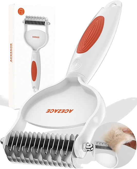 ACE2ACE Dematting Comb for Dogs, Deshedding Dog Brush, Undercoat Rake for Shedding Long Haired, Remove Knots, Tangles, and Matted Fur, Pet Grooming Tool, Orange