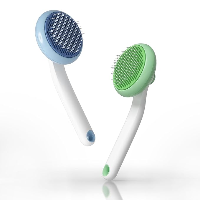 Self-Cleaning Slicker Brush for Pet Grooming - Easily Removes Tangles, Loose Undercoat, and Mats from Cats and Dogs (Blue+Green)