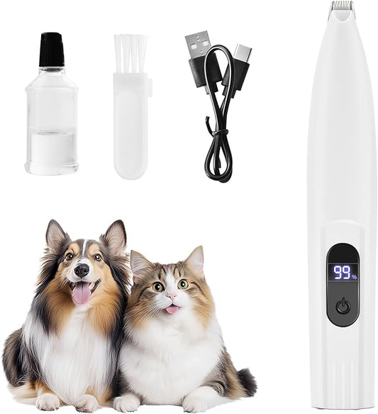 Dog Paw Trimmer with LCD Display, for Dogs Hair for Dogs, Electric Dog ，Cat Paw for Grooming (White)