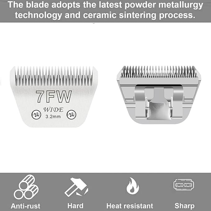 Wide Blades for Dog Grooming Blades Compatible with Andis,Oster A5,Wahl km10 Dog Clippers Stainless Steel Blades Blades for Animal Dog,Cat,Horse, (#7FW(3.2mm))