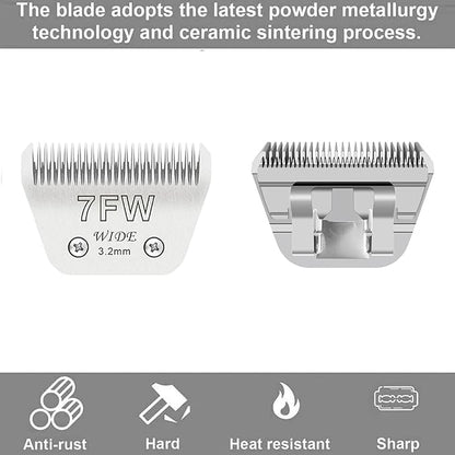 Wide Blades for Dog Grooming Blades Compatible with Andis,Oster A5,Wahl km10 Dog Clippers Stainless Steel Blades Blades for Animal Dog,Cat,Horse, (#7FW(3.2mm))