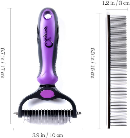 Pet Grooming Brush and Metal Comb Double Sided Long Hair Pet Undercoat Cleaner Undercoat Rake for Dogs and Cats Removes Mats and Lint Effectively removes shedding or carpeted sofa flyaway hair.