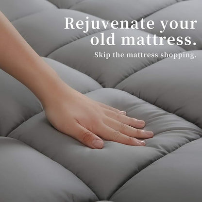 COONP Super Queen Mattress Topper, Extra Thick Pillowtop, Cooling Plush Mattress Pad Cover Bed Topper Protector with 8-21 Inch Deep Pocket (Grey, Super Queen)
