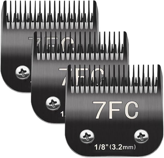 Docal 7FC Pet Dog Grooming Detachable Blades, Compatible with Andis Size-7FC Cut Length 1/8"(3.2mm), Most A5,KM Series Clippers,Made of Ceramic Blade (Black/3PCS)