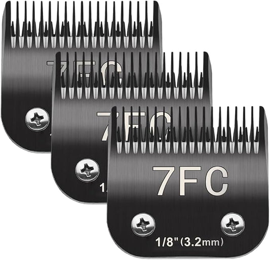 Docal 7FC Pet Dog Grooming Detachable Blades, Compatible with Andis Size-7FC Cut Length 1/8"(3.2mm), Most A5,KM Series Clippers,Made of Ceramic Blade (Black/3PCS)