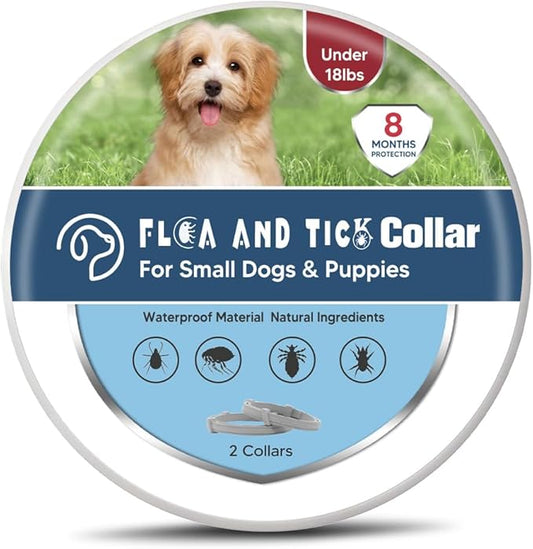 Flea Collar for Small Dogs, Tick Collars for Puppy, Small Dog Flea Collar Under 18 lbs, 8 Months Protection (Pack of 2)