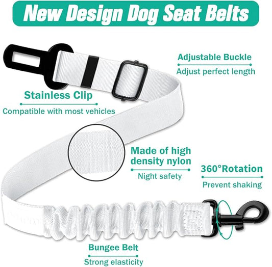 COOYOO Dog Seat Belt,3 Piece Set Retractable Dog Car Harness Adjustable Dog Seat Belt for Vehicle Nylon Pet Safety Seat Belts Heavy Duty & Elastic