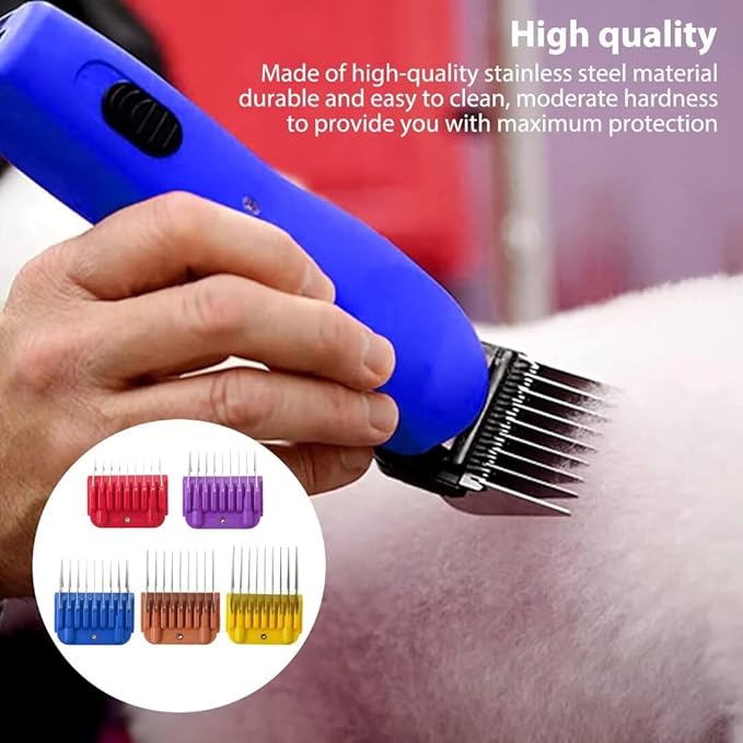 5 Pcs Stainless Steel Pet Clipper Guide Comb Kit for Andis Oster A5 Wahl KM10 Series Clipper Detachable Blade