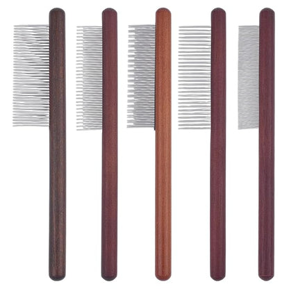 OLYCRAFT 5Pcs 5 Styles Macrame Fringe Combs Stainless Steel Fringe Combs with Wood Handle Wood Pet Combs Grooming Tool Tassel Brush Supplies for DIY Macrame Removing Tangles and Knots