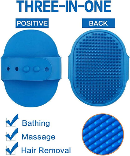 Dog Bath Brush, Aoche Pet Bath Comb Brush Soothing Massage Rubber Comb 2pcs with Adjustable Ring Handle for Long Short Haired Dogs and Cats (blue+rose)