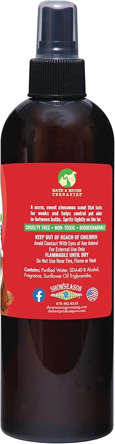 Bath & Brush Therapies® Pet Cologne Cinnamon Nice For Dogs 12.5 oz | Long-Lasting Odor Eliminator | Paraben-Free | Biodegradable & Non-Toxic | Made in USA