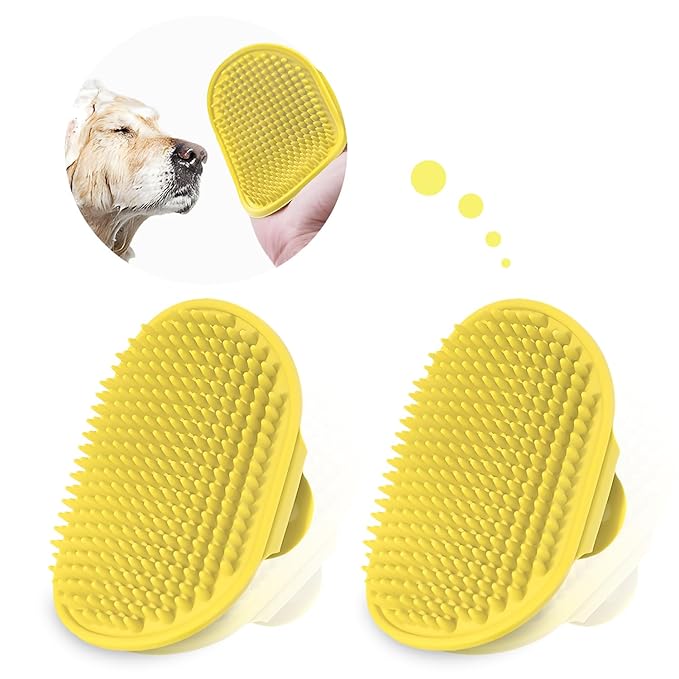 TORMEN 2 pcs Dog Bath Massage Brush, Dog Grooming Brush,Rubber Grooming Brush with Adjustable Handle for Dogs and Cats, Soft, Gentle & Skin-Safe for Long & Short Hair (Yellow)