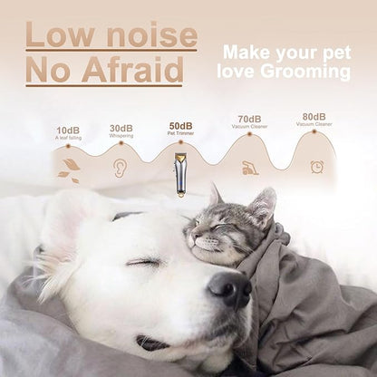 Dog Clippers for Grooming Low Noise Professional Pet Grooming Kit Rechargeable Cordless Electric Dog Hair Trimmer for Thick Coat High Power 7000RPM Pet Supplies for Dogs Cats Animals