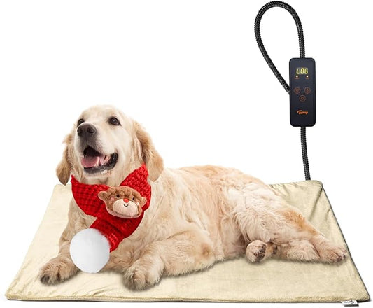 Toozey Pet Heating Pad, 6 Adjustable Temperature Dog Cat Heating Pad with Timer, Indoor Pet Heating Pads for Cats Dogs with Chew Resistant Cord, Electric Pads for Dogs Cats, Pet Heated Mat