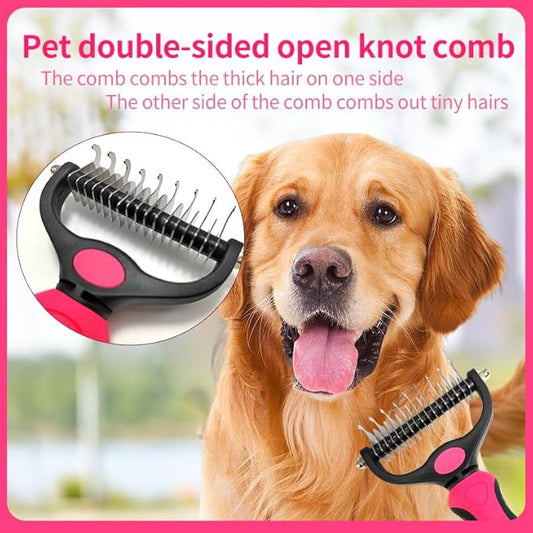 Dog & Cat Grooming Combo - 4-in-1 Brush Kit with Hair Remover, Knot Detangler, and Shampoo Dispenser
