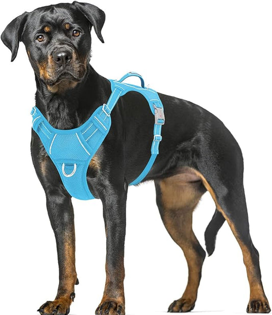 BARKBAY No Pull Dog Harness Large Reflective Dog Harness with Front Clip and Easy Control Handle for Walking Training Running with ID tag Pocket(Blue,XL)