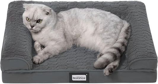 BALANCE Orthopedic Dog Bed, Egg Crate Foam Dog Couch for Pet Sleeping, Pet Sofa with Removable Washable Cover & Nonskid Bottom, Comfy Dog Bed for Small Dog, Grey
