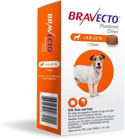BRAVECTO Chew for Dogs, Flea & Tick, 1 Chew, 12 Week Supply, 9.9-22 lbs., Orange Box